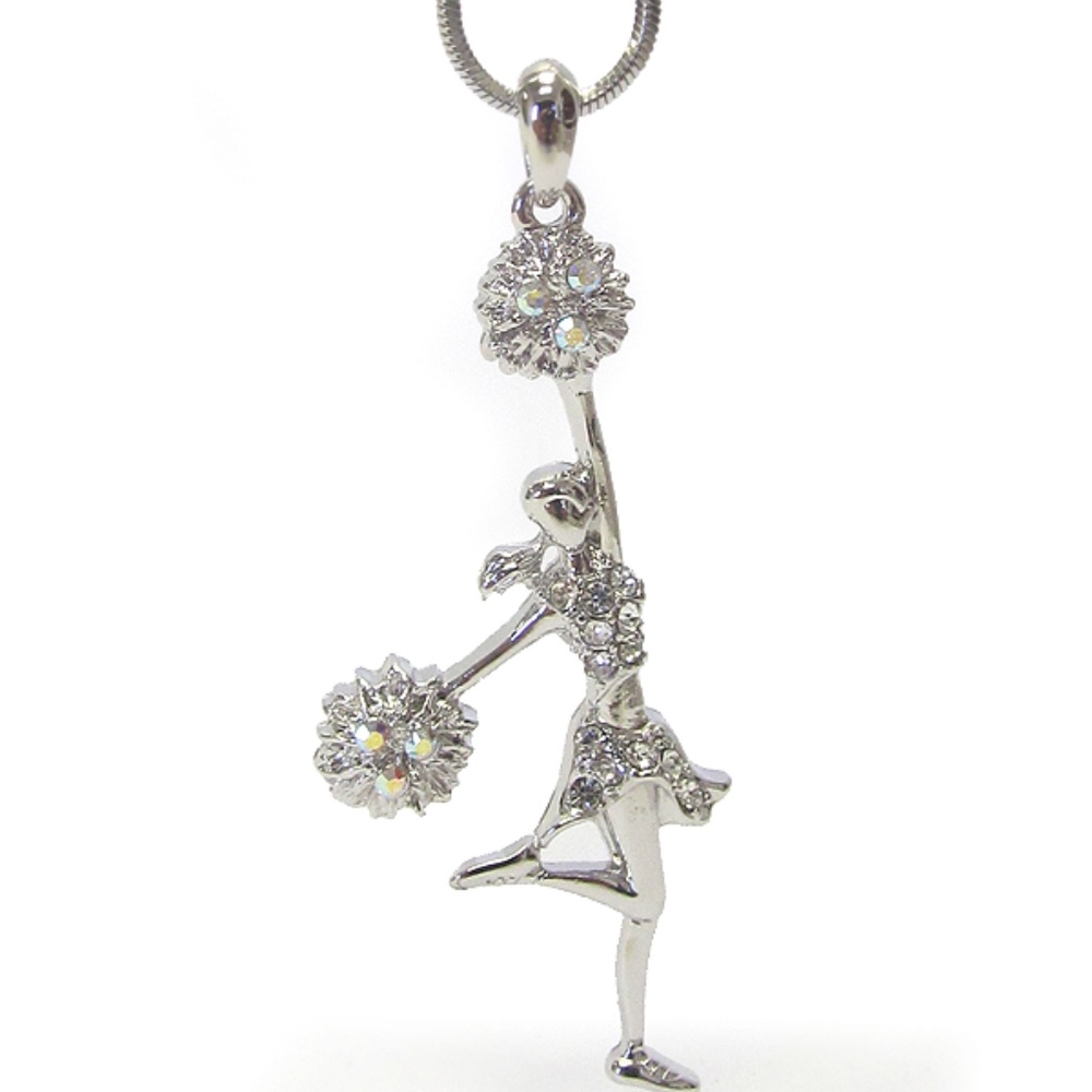Cheerleader Necklace Crystal Silver Plated